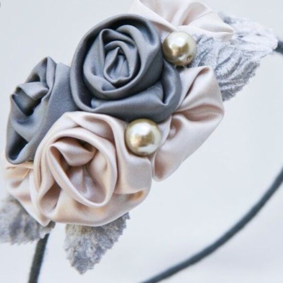 New fashion headband of rolled gray and pink roses main image 4